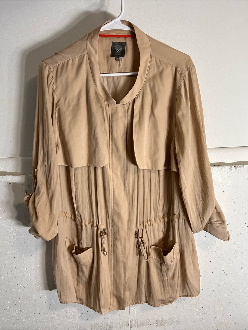 Vince Camuto Lightweight Beige Women's Utility Jacket - Drawstring Waist Zipper